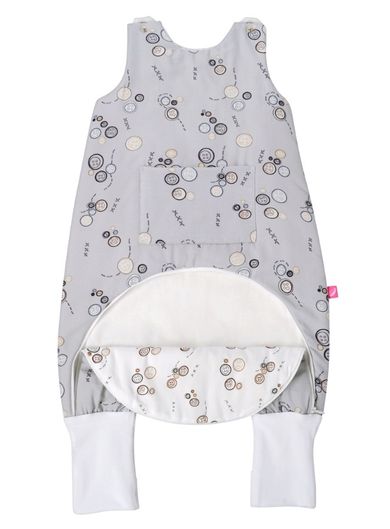 Motherhood, ocieplany śpiworek z nogawkami i kieszonką, TOG 2, szare guziki, 12-18m