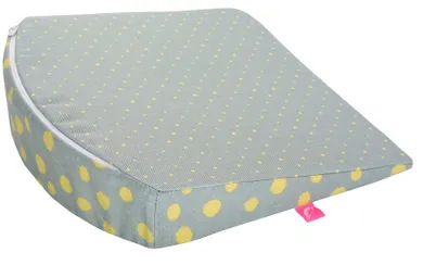 Motherhood, poduszka klin do wózka głębokiego, kropy musztardowe