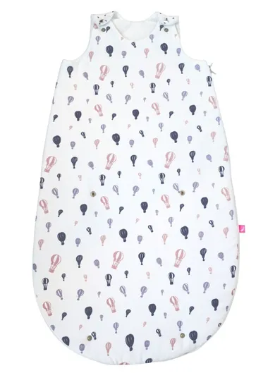 Motherhood, Zip-A-Round, bawełniany śpiworek, 2w1, TOG 3, fioletowe baloniki, 3-18m