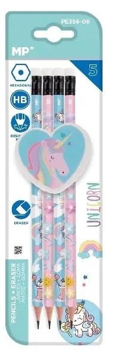 MP Main Paper, ołówek sześciokątny HB z gumką, Jednorożec