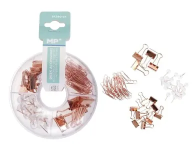 MP Main Paper, zestaw biurowy: spinacze, pinezki, klipsy, złote