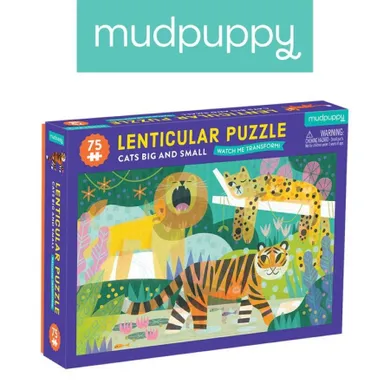 Mudpuppy, Duże i małe koty, puzzle soczewkowe z ruchomym obrazkiem 3D, 75 elementów