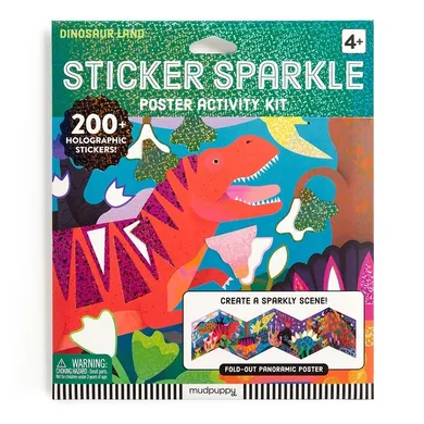 Mudpuppy, Kraina dinozaurów, naklejki holograficzne, 200+ szt., zestaw z plakatem