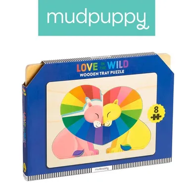 Mudpuppy, Zakochane lwy, pierwsze puzzle drewniane 3D, 8 elementów