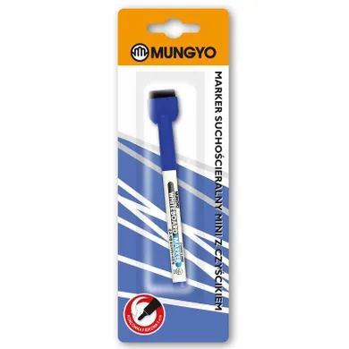 Mungyo, marker suchościeralny, mini z czyścikiem, niebieski