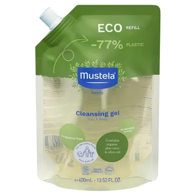 Mustela, Organic Cleansing Gel, organiczny żel do mycia ciała i włosów, refill, 400 ml