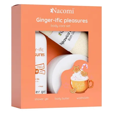 Nacomi, Ginger-ific Pleasure, zestaw: żel pod prysznic, 300 ml + masło do ciała, 100 ml + rękawica do kąpieli