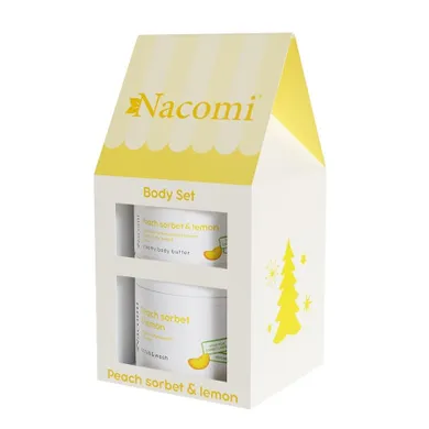 Nacomi, Peach Sorbet & Lemon, zestaw, masło do ciała, 100 ml + peeling do ciała, 180 ml