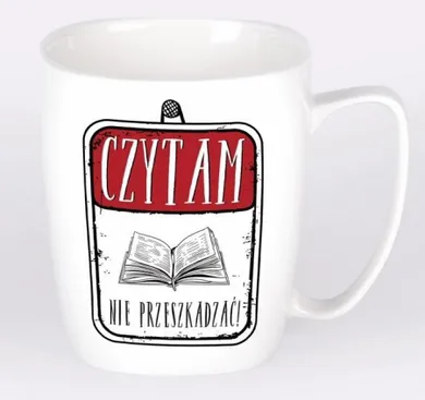 Nadwyraz, kubek ceramiczny, biały, czytam, nie przeszkadzać!