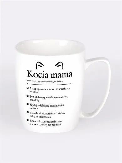 Nadwyraz, kubek ceramiczny, biały, kocia mama