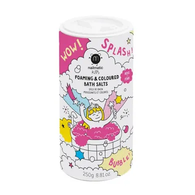 Nailmatic, Kids Foaming & Coloured Bath Salts, pieniąca się sól do kąpieli dla dzieci, Pink, 250g