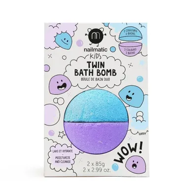 Nailmatic, Kids Twin Bath Bomb, podwójna kula do kąpieli dla dzieci, Blue/Violet, 170g
