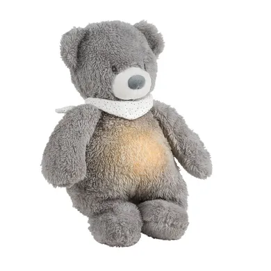 Nattou, Miś, lampka nocna pluszowa 4w1 z czujnikiem płaczu, Sleepy Bear, szary, 0m+