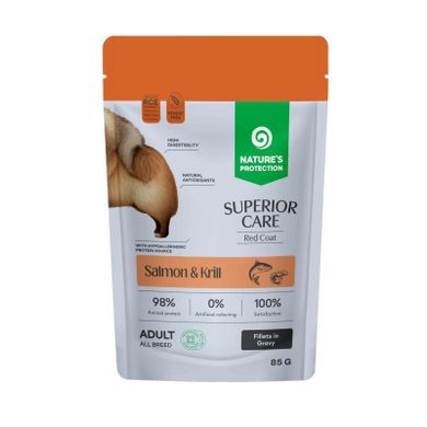 Nature's Protection, Superior Care, łosoś z krylem, mokra karma dla rudych i brązowych psów, 85g
