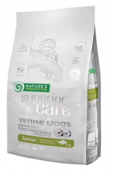 Nature's Protection, White Dogs, Grain Free, Junior, małe rasy, białoryba, karma sucha dla psów, 1.5 kg