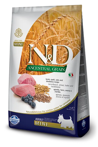 N&D Grain Free, karma bezzbożowa dla dorosłych psów, rasy małe, jagnięcina i borówka, 800 g