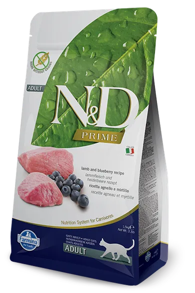 N&D Grain Free, karma bezzbożowa dla kotów dorosłych, jagnięcina i borówka, 1,5 kg