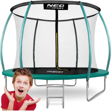 Neo-Sport, trampolina ogrodowa z siatką, profilowanymi słupkami i drabinką, 252 cm
