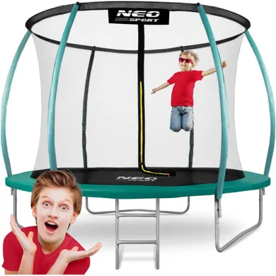 Neo-Sport, trampolina ogrodowa z siatką, profilowanymi słupkami i drabinką, 312 cm