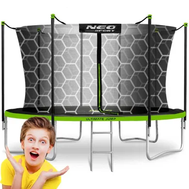 Neo-Sport, trampolina ogrodowa z siatką wewnętrzną i drabinką, 12ft/374 cm