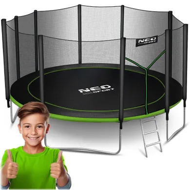 Neo-Sport, trampolina ogrodowa z siatką zewnętrzną i drabinką, 15ft/465 cm