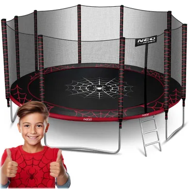 Neo-Sport, trampolina ogrodowa z siatką zewnętrzną i drabinką, 15ft/465 cm
