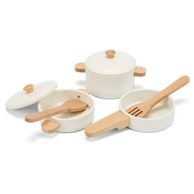 New Classic Toys, Woet, drewniany zestaw patelni i garnków, biały
