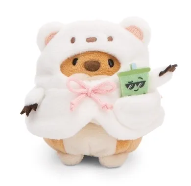 Nici, MyMochi, Pies Hiro z herbatą bąbelkową i kostiumem niedźwiedzia polarnego, maskotka w pudełku prezentowym, 8 cm
