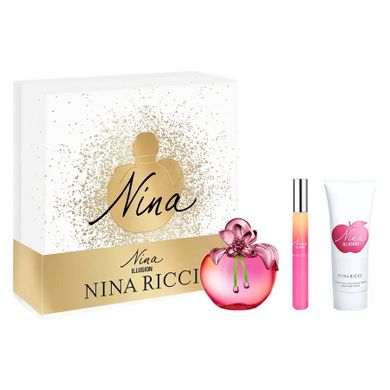 Nina Ricci, Nina Illusion, zestaw: woda perfumowana, spray, 80 ml + balsam do ciała, 75 ml + woda perfumowana, roll-on, 10 ml