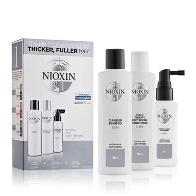 Nioxin, System 1, zestaw: szampon do włosów, 150 ml + odżywka do włosów, 150 ml + kuracja, 50 ml