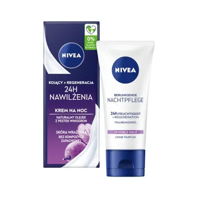 Nivea, 24H Nawilżenia, kojąco-regenerujący krem na noc, 50 ml