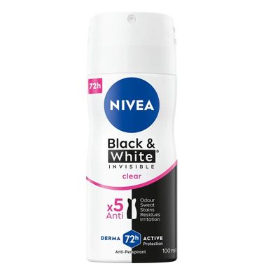 Nivea, Black&White Invisible Clear, antyperspirant, spray, 100 ml