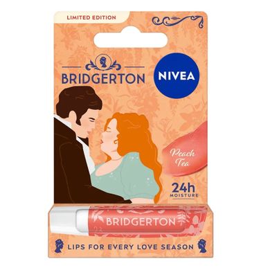 Nivea, Bridgerton Edition Penelope&Colin, pielęgnująca pomadka do ust, Peach Tea, 4.8g