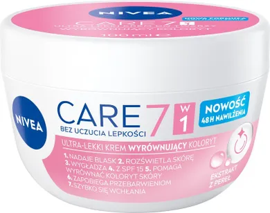 Nivea, Care 7w1, ultra-lekki krem do twarzy wyrównujący koloryt, 100 ml