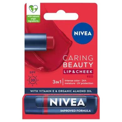 Nivea, Caring Beauty, pielęgnująca pomadka do ust 3w1, Red, 4.8g