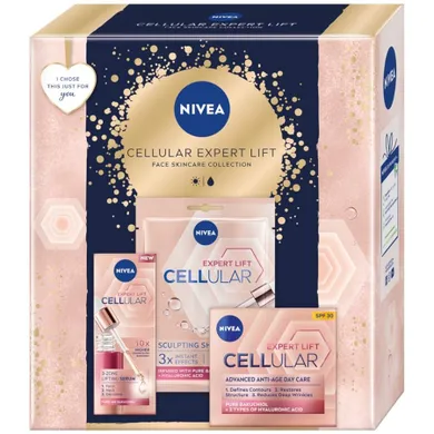 Nivea, Cellular Expert Lift, zestaw, serum do twarzy, 30 ml + krem anti-age na dzień SPF30, 50 ml + chłodząco-modelująca maska w płachcie, 1 szt.