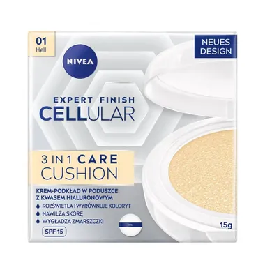 Nivea, Expert Finish Cellular 3in1 Care Cushion, krem-podkład w poduszce SPF15, nr 01, Light, 15 ml