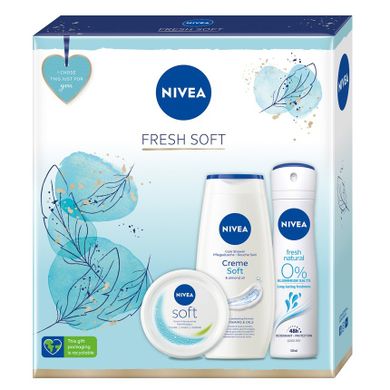 Nivea, Fresh Soft, zestaw, Soft, krem intensywnie nawilżający, 100 ml + Creme Soft, żel pod prysznic, 250 ml + Fresh Natural, dezodorant, spray, 150 ml