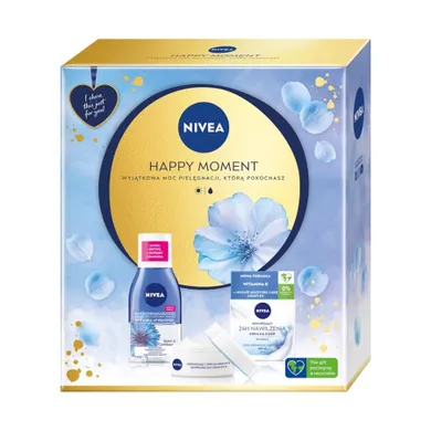 Nivea, Happy Moment, zestaw odświeżający, krem na dzień 50 ml + dwufazowy płyn do demakijażu oczu 125 ml