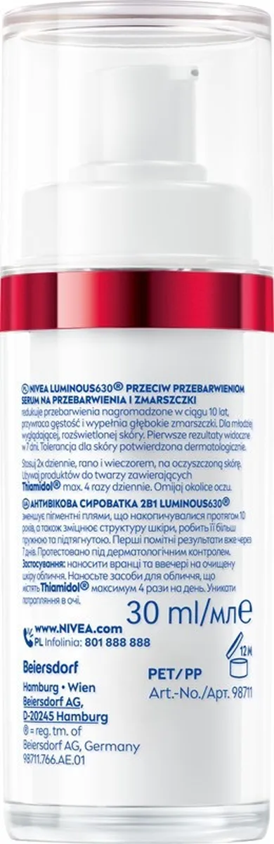 Nivea, Luminous 630, anti-age serum 2w1 na przebarwienia i zmarszczki, 30 ml