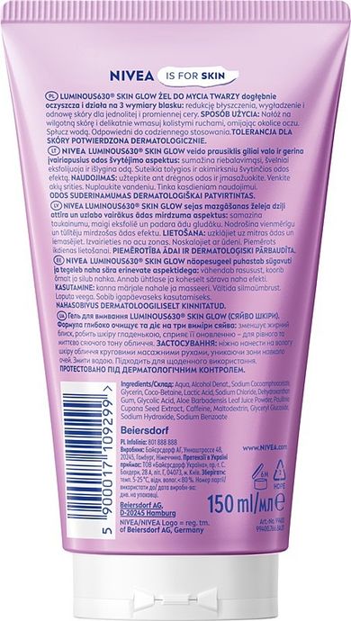 Nivea, Luminous Skin Glow, żel do mycia twarzy z aloesem i guaraną, 150 ml