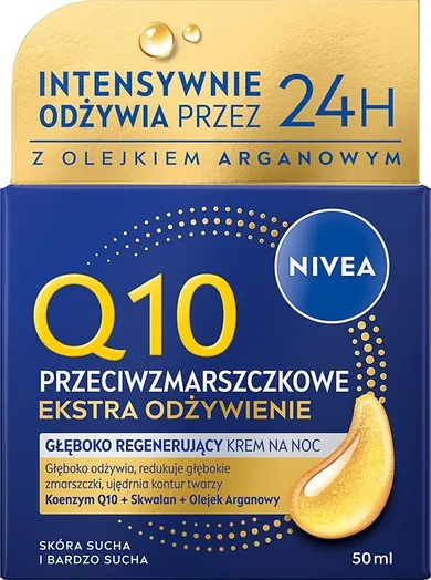 Nivea, Q10 Przeciwzmarszczkowe Ekstra Odżywienie, głęboko regenerujący krem na noc, 50 ml