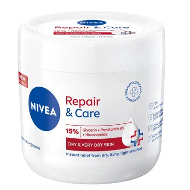 Nivea, Repair & Care, krem nawilżająco-regenerujący, 400 ml