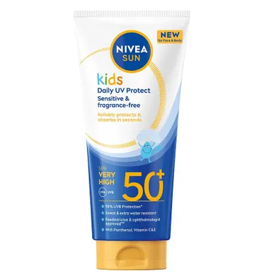Nivea, Sun Kids Daily UV Protect, balsam do opalania dla dzieci do twarzy i ciała z bardzo wysoką ochroną SPF50+, 100 ml