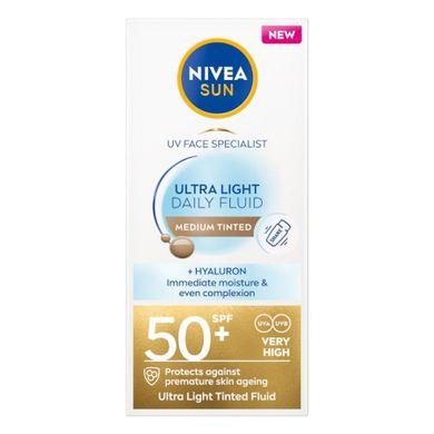 Nivea, Sun Ultra Light Daily Fluid SPF50+, fluid do twarzy, Medium Tinted, 40 ml