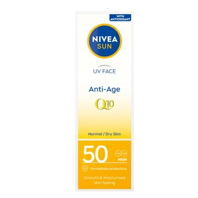 Nivea, Sun UV Face Anti-Age Q10, przeciwzmarszczkowy krem przeciwsłoneczny do twarzy SPF50, 50 ml
