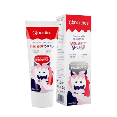 Nordics, Natural Kids Toothpaste, pasta do zębów dla dzieci bez fluoru, Strawberry Splash, 50 ml