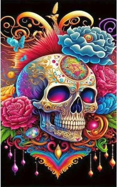 Norimpex, diamentowa mozaika, Czaszka kolorowa z kwiatami, 30-40 cm