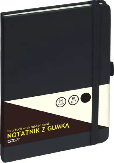 Notatnik A5 z gumką, 80 kartek, czarny, 1 szt.