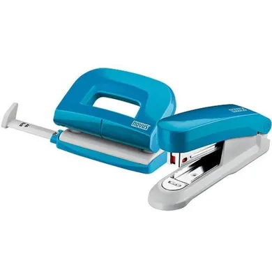Novus, zestaw, zszywacz E15 + dziurkacz E210, jasnoniebieski
